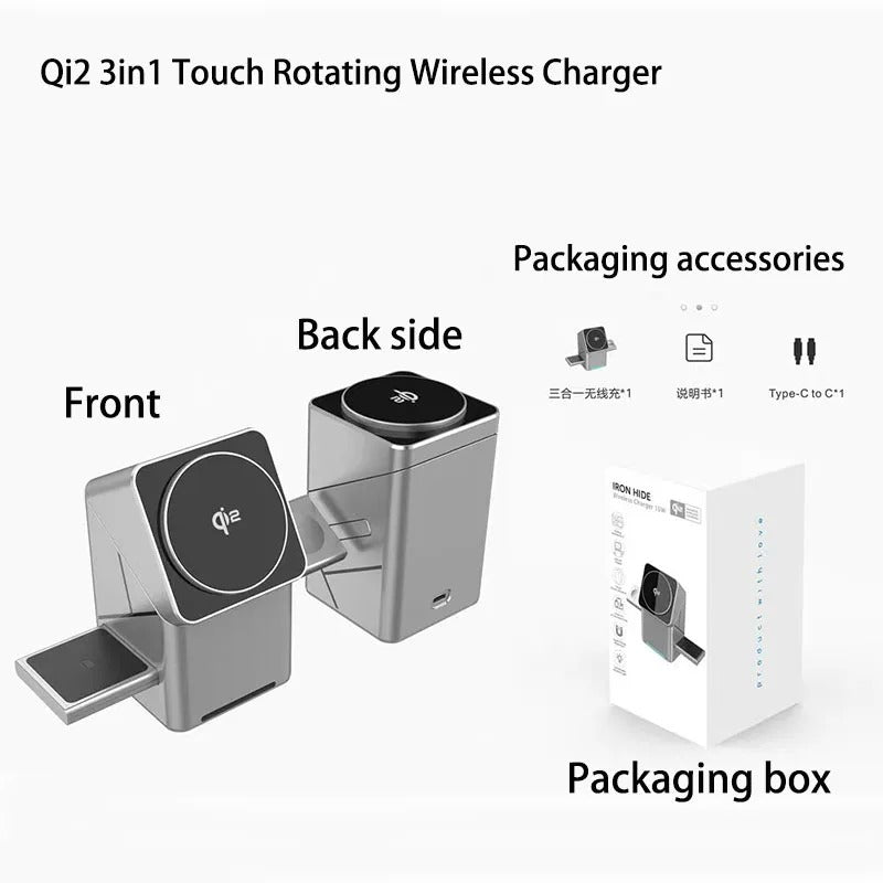 3-in-1 Wireless Charging Station – Fast Charger for iPhone, Apple Watch & AirPods Stand